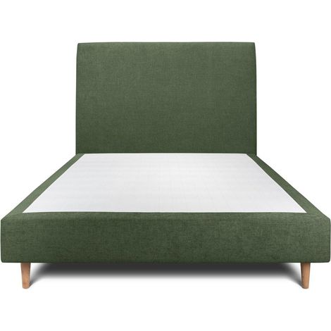 Lit 150x200cm avec tête de lit tapissier tissu et sommier tapissier vert - Hauteur totale : 35cm (1/5)