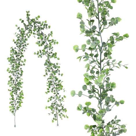 Guirnalda artificial de eucalipto de 178 cm de largo con una larga enredadera artificial negra, fabricada con material de seda resistente de alta calidad, no requiere supervisión.