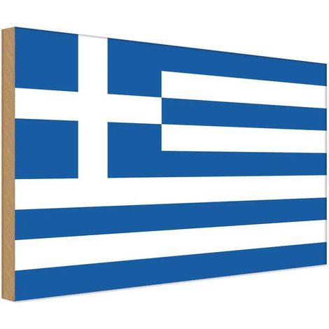 Panneau en bois 30x40 cm, blason et drapeau de la Grèce (1/4)