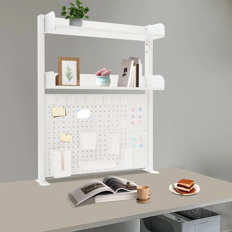 Étagère de Bureau à Pince pour Station de Travail Ajustable à 3 Niveaux Panneau perforé, Accessoires de Bureau d'ordinateur, Panneau d'intimité pour Bureaus de Jeu Personnalisé, blanc (1/5)