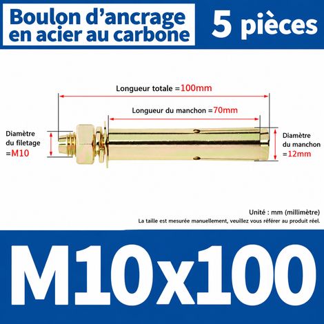 Goujon d'ancrage à expansion M10x100 mm lot de 5 pièces perçage 12 mm m10 100 5 pièces 1 kg – Livraison gratuite