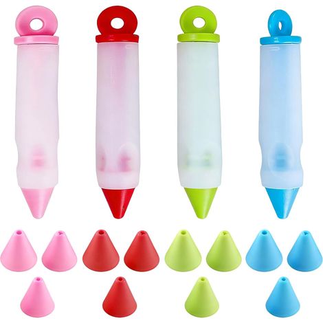 4PCS Silicone Writing Pen, Cream Writing Pen, Food Grade Icing and Pastry Writing Pen, Silicone Pastry Nozzle, Cake and Pastry Syringe Bags