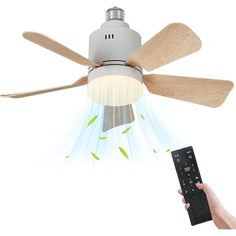 Deckenventilator mit Licht und Fernbedienung, E27-LED-Ventilator mit einstellbarer Helligkeit, 3 Geschwindigkeitsstufen und Timer, kleiner 32-W-Deckenventilator mit Licht, E27-Fassung, ideal für Schla (1/5)