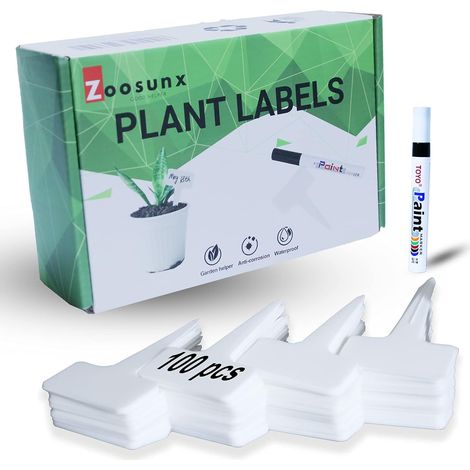 Etiquettes Plastique Plantes - 100 Pièces - Résistantes UV et Imperméables - Pour Jardin Extérieur Serre Potager - Avec Stylo Permanent Inclus (1/5)