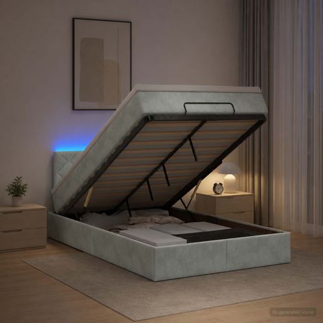 vidaXL Lit coffre avec matelas et LED Gris clair 120 x 200 cm Velours (1/5)