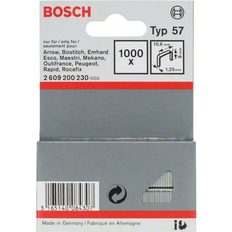Bosch Accessories 2609200230 Graffette filo piatto tipo 57 1000 pz. Dimensioni (L x L) 8 mm x 10.6 mm (1/2)