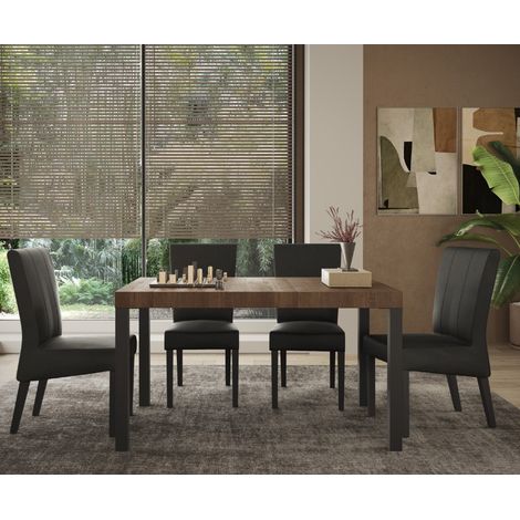 Table à manger moderne bois et pied métal 140cm EZE (1/4)