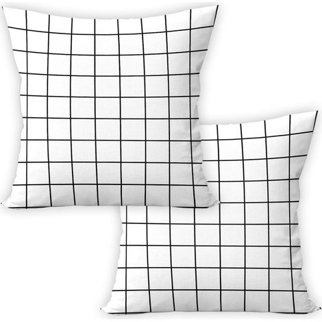 Taies d’Oreiller Blanches Paquet de 2 Moderne Noir et Blanc Coussins géométriques Housse de Coussin à Carreaux Décoration de lit Coussin pour Le Salon Chambre Coussin 45x45cm (1/5)