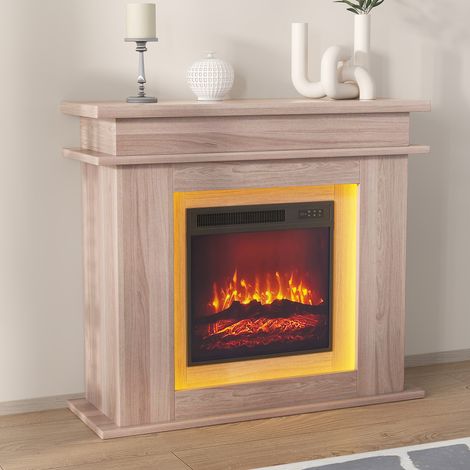 ADWOLT Cheminée électrique,3D Effet flammes LED,Grande taille 1500 W,luminosité et couleur réglables,101x34x88cm,couleur chêne