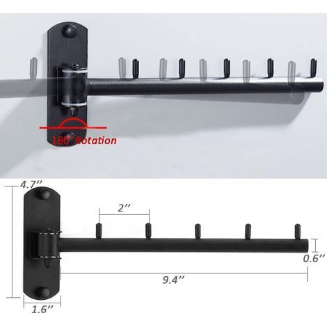 Porte-vêtements mural pliable avec bras pivotant, rotation à 180°, (noir) (1/5)