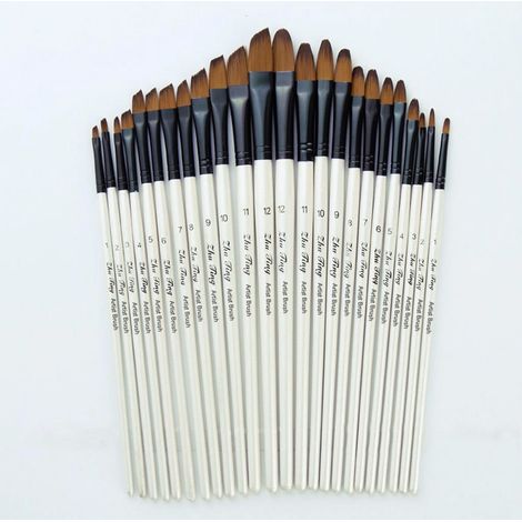 Brush Peinture Aquarelle - Manche Bois + Poils Nylon - Pour Aquarelle Acrylique Gouache - 12 Pièces Tailles 1 à 12 (1/5)