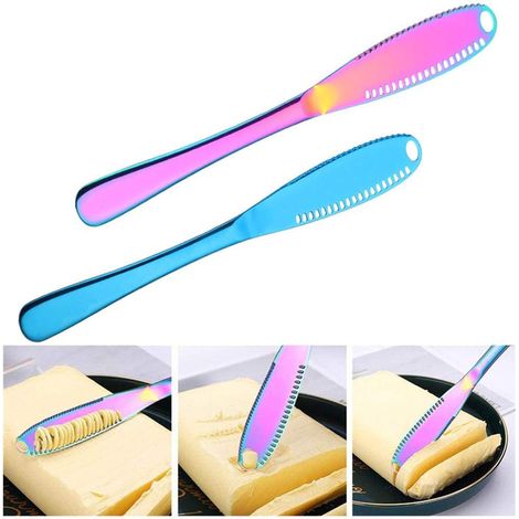 Lot de 2 couteaux à beurre, couteaux à beurre multifonctions à lame dentelée, pour couper légumes, fruits et fromage. (1/3)