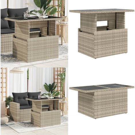 vidaXL Gartentisch mit Glasplatte Hellgrau 100x55x73 cm Poly Rattan (1/5)