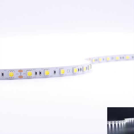 Strip 24V LED Streifen 5M 14,4W/m 60LED/m 10mm - Lichtfarbe: Kaltweiß 6000K - Schutzart: IP20 (1/5)