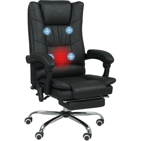 Fauteuil de massage/fauteuil de bureau avec fonction massage, repose-pieds inclus, hauteur réglable, 64 cm x 70 cm x 118 cm, noir
