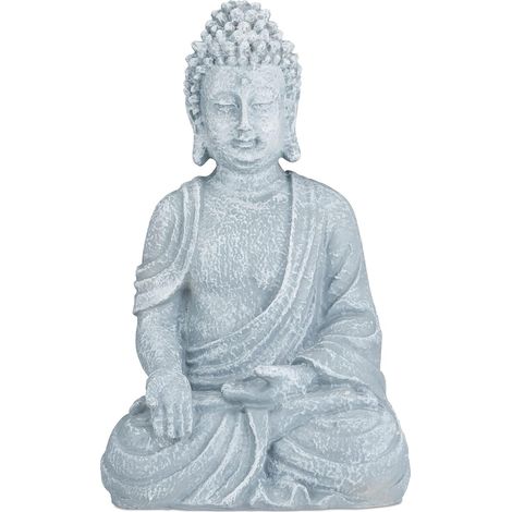 Statue Bouddha en céramique 40cm, décoration jardin Zen, figurine Bouddha Gris Clair, sculpture Bouddha pour extérieur (1/5)