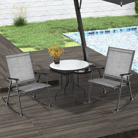 Lot de 2 Chaises Fauteuils à Bascule de Jardin Pliables en Textilène Cadre en Métal Boucle de Fixation Charge 150KG Café Maison Chic (1/4)