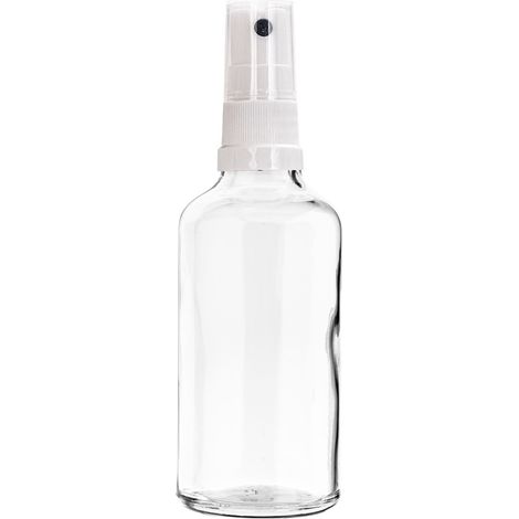 Flacon en verre incolore de 50 ml avec atomiseur blanc, filetage 18/415 (1/4)