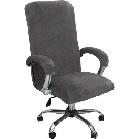 Housse de Fauteuil de Bureau en Velours, Housse de Chaise de Bureau Extensible avec Housse Accoudoir, Universel Housse pour Fauteuil de Bureau Dossier Haut, Lavable,Gris,XLarge (1/4)