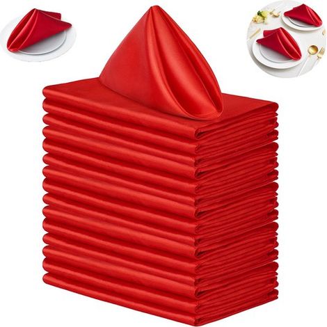 16 piezas, Tela para servilletas, Seda brillante, Tejido suave y liso, Servilletas de satén suaves, Rojo, 43x43 cm (1/5)