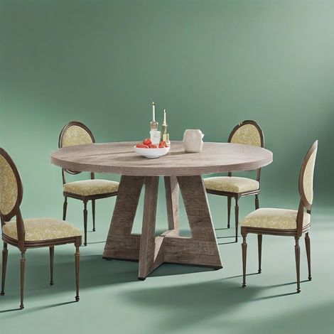 Table de salle à manger ronde de 120 cm pour 4 personnes, style maison de campagne, avec plateau et pieds en bois. Table de salle à manger traditionnelle de ferme. (1/5)