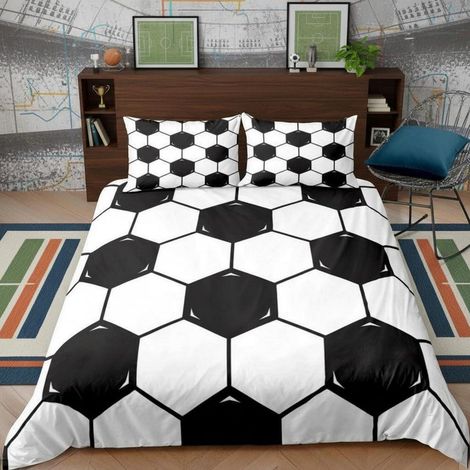Fußball Bettwäsche-Set 155x220cm Schwarz Weiß Mikrofaser mit Reißverschluss