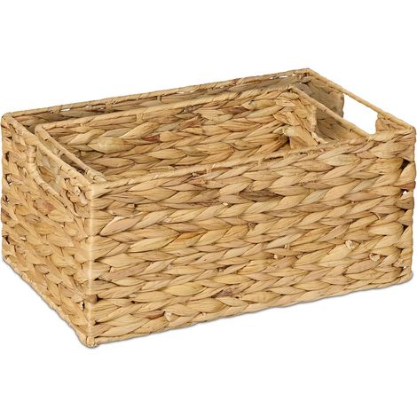 Panier de Rangement, Un Grand, rangement rectangulaires en jacinthe d'eau naturelle,(naturel) (1/4)