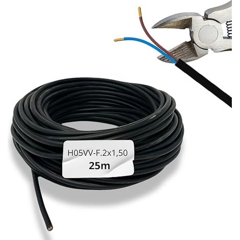 82 ft Electric Cable 2 Core 2 x 1.50 mm² Round Pipe H05VV-F Double PVC Insulated Installation Cable Black 2 Core Blue Brown (1/2)