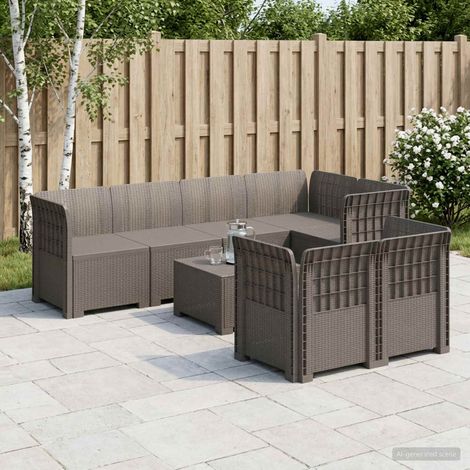 Divano da Giardino 7 Posti Aspetto Rattan PP Grigio Chiaro vidaXL (1/5)