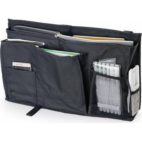noir-organisateur De Lit - 8 Poches Sac De Rangement Suspendu De Chevet Avec Sangle Pour Telephone Mobile, Tablette, Livres, Mouchoir, Ideal Pour (1/5)