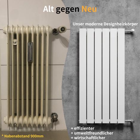 WITEN&NOCK Designheizkörper Austauschheizkörper mit seitlichen Anschlüssen Nabenabstand 900 mm Breite 600mm einlagig