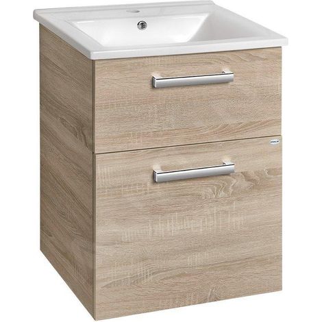 Aqualine Vega - Meuble lavabo 515x726x436 mm, 2 tiroirs, chêne platine VG853 (1/5)