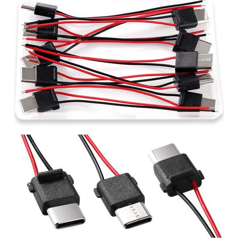 Lot de 10 connecteurs USB-C mâles 3A à 2 fils, connecteurs USB-C mâles à 2 fils, connecteurs à souder USB Type-C avec 70 mm 24 AWG (1/5)