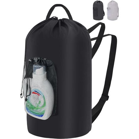 corbeille à linge suspendu, panier a linge pliable avec Poche et Bandoulière, Portable Sac à Linge Sale en Tissu, Grand panier linge sale pour le Salle de Bains ou la Dortoir, Noir (1/5)