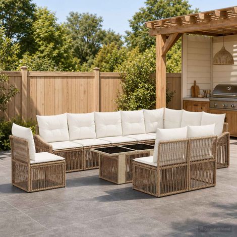 vidaXL Set Divano da Giardino 11 pz Beige e Bianco Crema polyrattan (1/5)