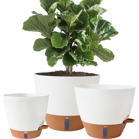 Selbstbewässernde Blumentöpfe 30/25/20 cm (12/10/8") – Große Kunststoff-Pflanzgefäße mit Wasserstandsanzeige und Reservoir, für Innen- und Außenpflanzen