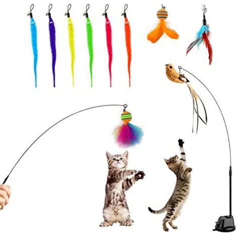 Cat Toy, Cat Toys, Interactive Cat Toy Set, with Feather Bell, Feather, Bird, Caterpillar Pendant (12 Pieces) (1/5)