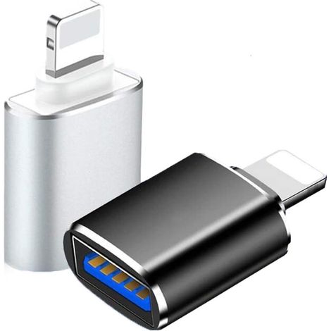 2 adaptateurs Lightning vers USB 3.0 MFi USB OTG, convertisseur de synchronisation de données, disque pour appareil photo iPhone 12/11/X/8, MIDI, argent et noir (1/3)