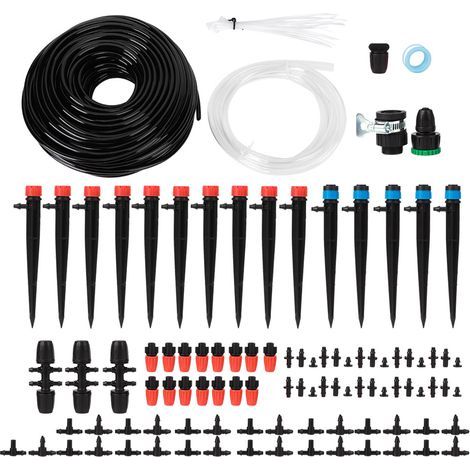 Kit de riego por goteo AIDUCHO de 119 piezas, sistema de riego por goteo para jardín de 40 m, con pulverizador de boquilla ajustable, para plantas/patios. (1/5)
