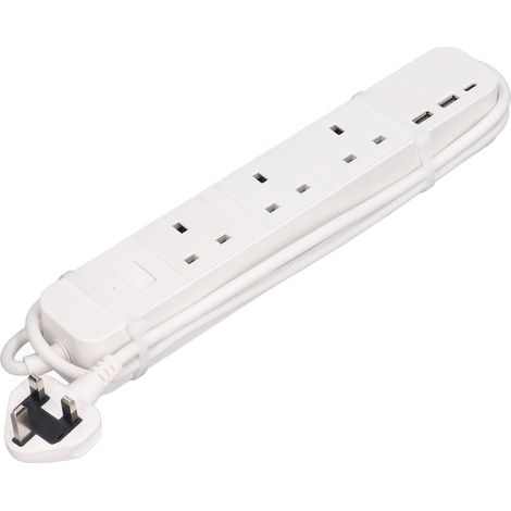 Prises électriques intelligentes WiFi 3 ports 2 USB 1 Type C, commande vocale, blanc, câble plat 1,55 m, prise UK AC100-250V 10A (1/5)