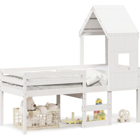 Maison Exclusive - Hochbett mit Dach Weiß 80x200 cm Massivholz Ki