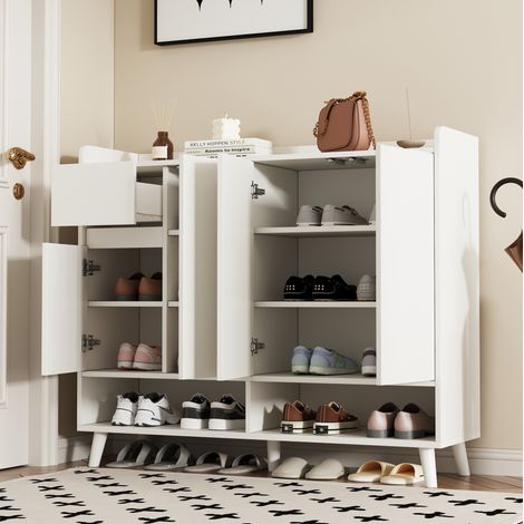 Meuble de rangement 4 portes et 1 tiroir, étagère réglable, 120 x 99 x 35 cm, blanc DESVIAE (1/5)