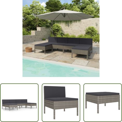 vidaXL Auflagen - 6-tlg. Garten-Lounge-Set mit Auflagen Poly Rattan Grau (1/5)