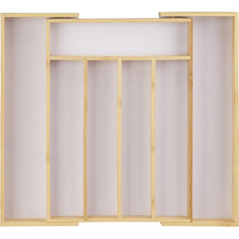 Écrin à Couverts Séparateur Tiroir Extensible Largeur Variable 5-7 Casiers Bambou, 5x40x35cm, Nature/Blanc (1/5)