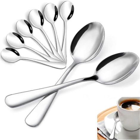 Juego de 8 cucharillas de té/café, cucharilla de té de acero inoxidable de 13,5 cm, cucharilla de café pequeña de acero inoxidable plateada.