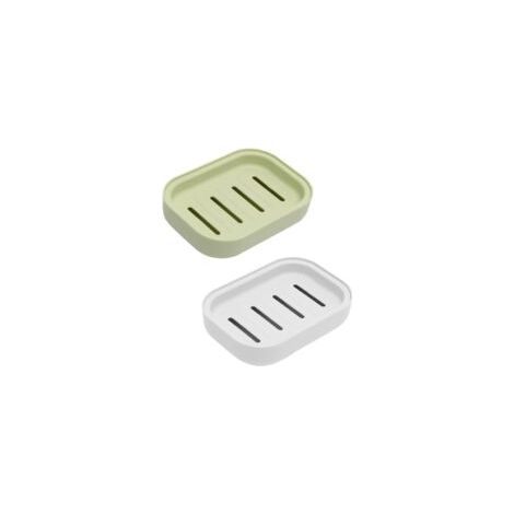Set di 2 pratici portasapone in plastica, doppio strato removibile, con drenaggio, facili da pulire, ideali per bagno e cucina (bianco + verde chiaro), 10.57.52cm-Crezuo