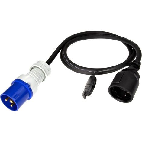 Adaptateur CEE mâle vers Prise Schuko Femelle – Rallonge 1,5m Camping IP44 – Câble H07RN-F 3G2,5 – 230V 16A pour Caravane, Camping-Car, extérieur (1/3)