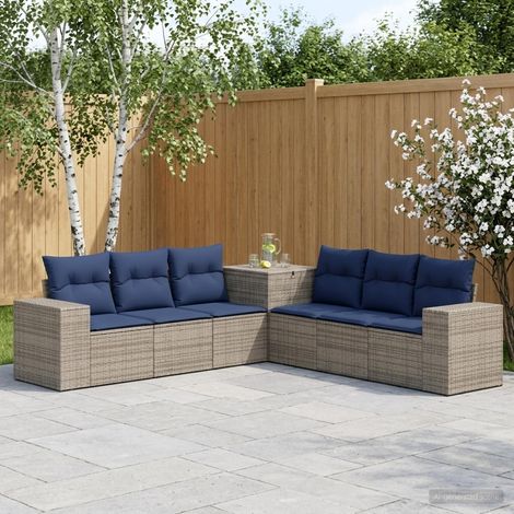 Set di divani da giardino modulare in polyrattan con contenitore grigio e blu navy, set da 7 - PANGIVO (1/5)