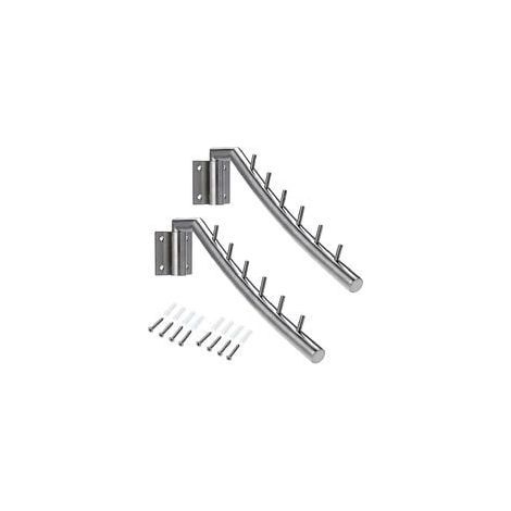 2 Perchas de barra/gancho para ropa, gancho de pared de acero inoxidable, giro 180°, carga máxima 30 kg, con 6 varillas para organizar ropa, collares, etc. (1/5)
