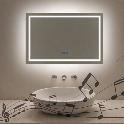LED Bathroom Mirror 900x600mm with Demister, Bluetooth Speaker, Touch Control, 3 Colour Lighting, IP44